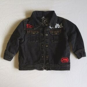Ecko Unltd Boys Dark Wash Embroidered Denim Jacket Vintage Streetwear 24M